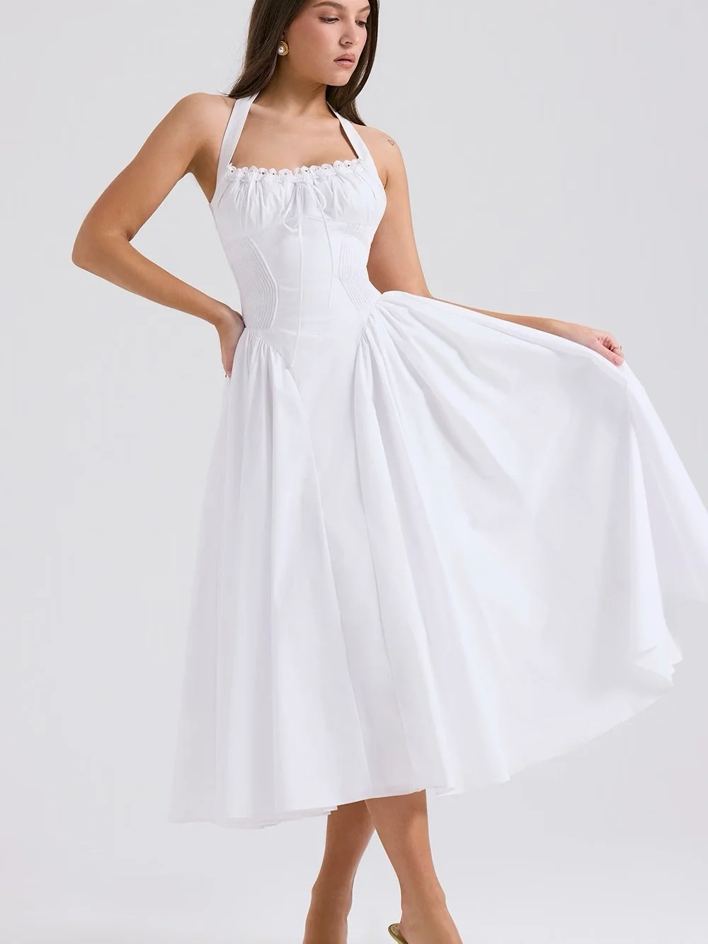 House of cb Adabella dress- White Cotton Halter Sundress - Picture 3 of 6
